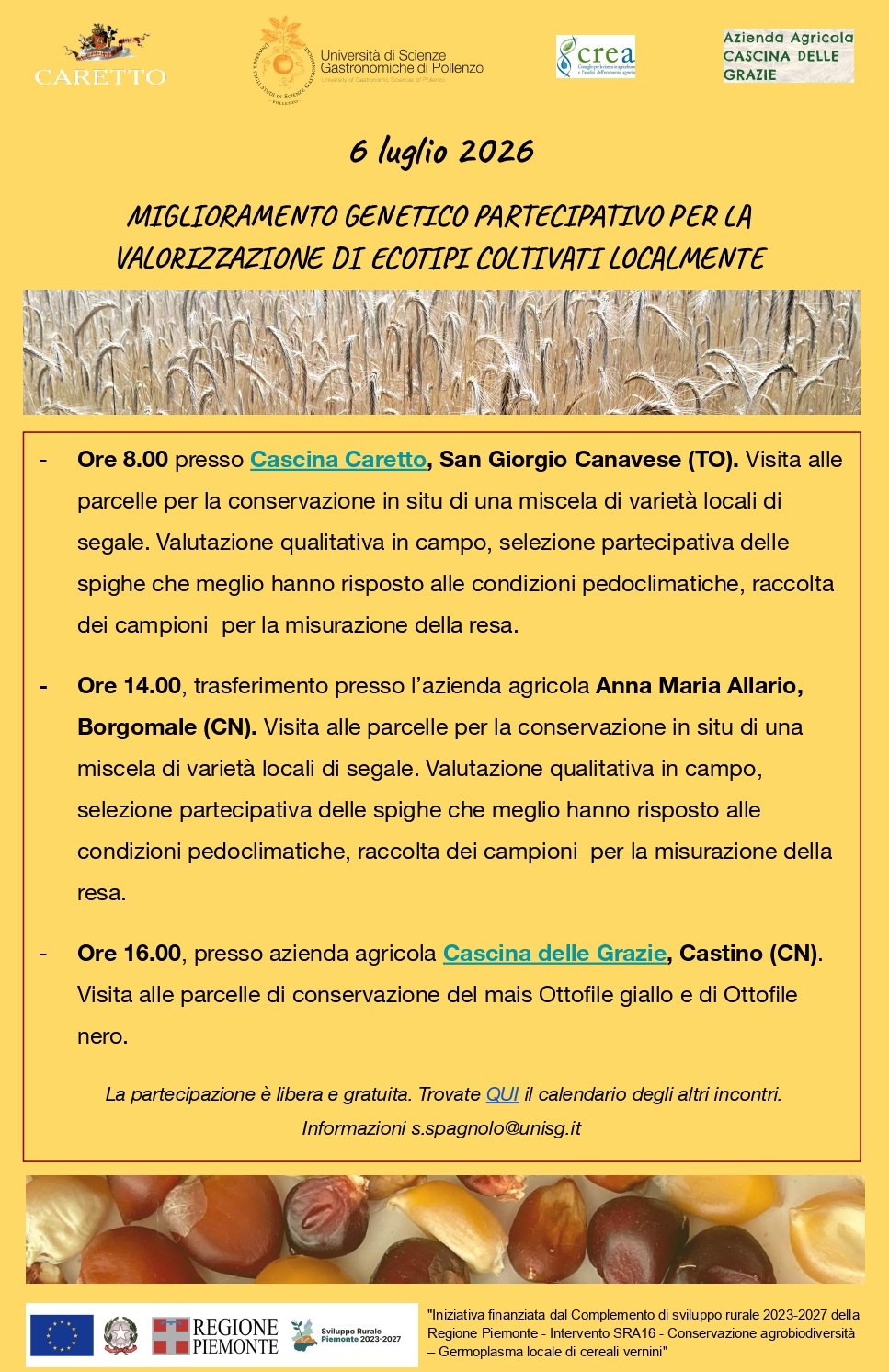 Miglioramento genetico partecipativo per la valorizzazione di ecotipi coltivati localmente di segale e mais