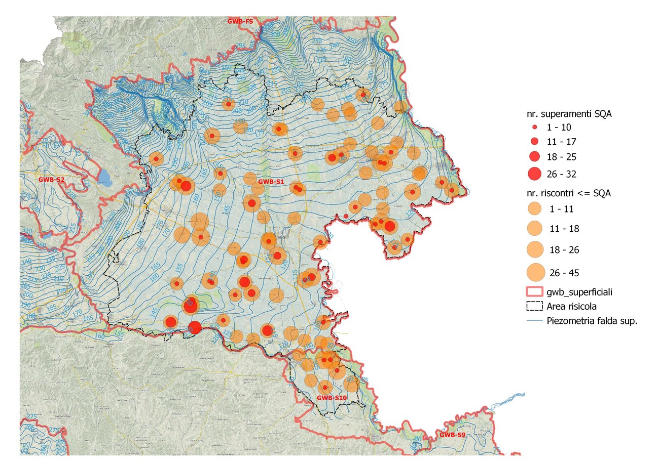 Figura 1 - distribuzione territoriale dei riscontri di prodotti fitosanitari osservarti nel quadriennio 2020-2023.