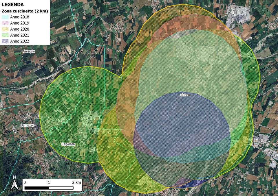 Evoluzione area delimitata – focolaio di Cuneo