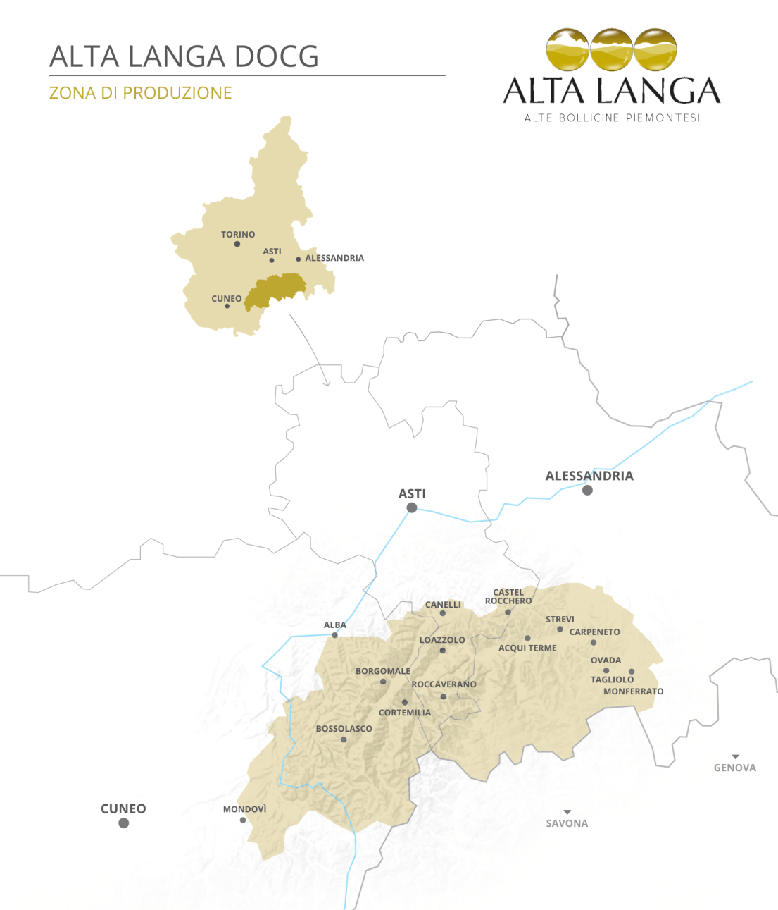 La zona di origine dello spumante Alta Langa Docg